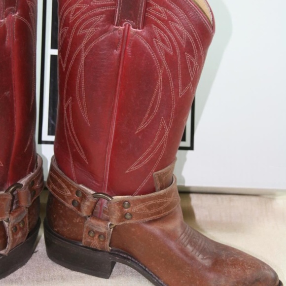 Frye Boots Billy Harness Cowboy Boots Distressed - Picture 2 of 8
